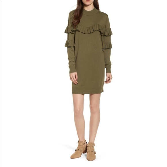 BP. Olive Green Ruffle Sweater Dress - Picture 2 of 7